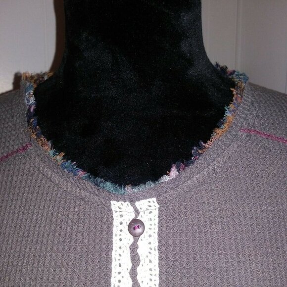 Anthropologie Thermal top waffle knit Multimedia boho Long sleeve solid + plaid - Picture 7 of 8